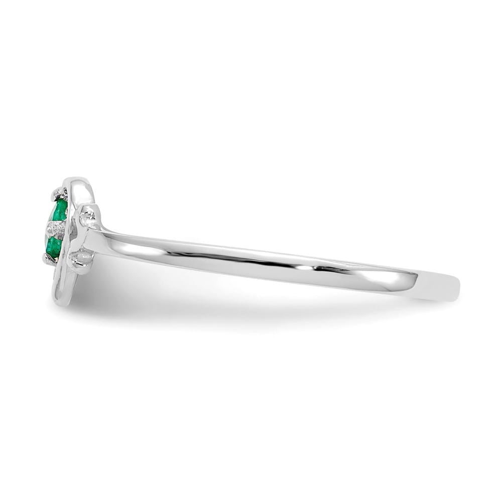 14k White Gold 3 mm Round Emerald Birthstone Heart Ring