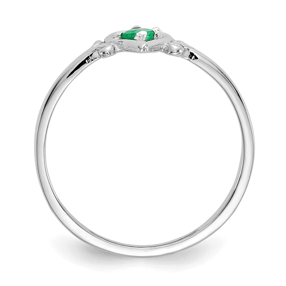 14k White Gold 3 mm Round Emerald Birthstone Heart Ring