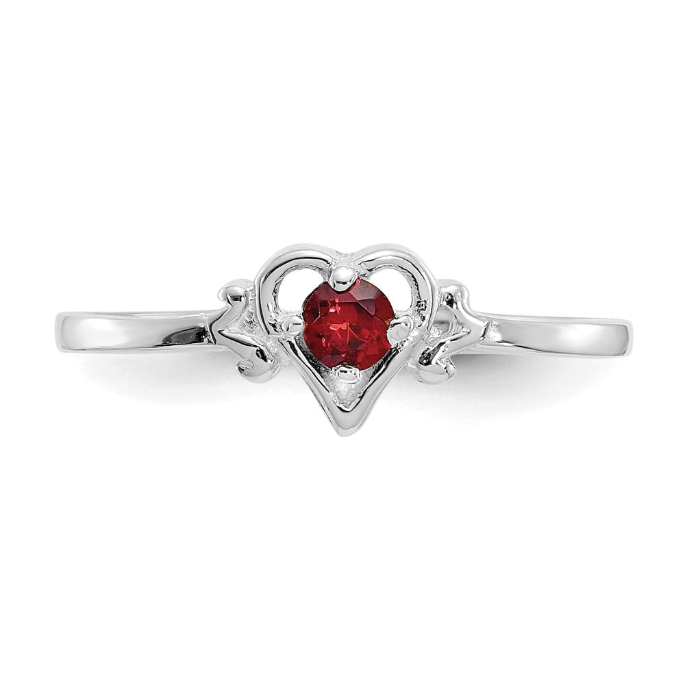 14k White Gold 3 mm Round Garnet Birthstone Heart Ring