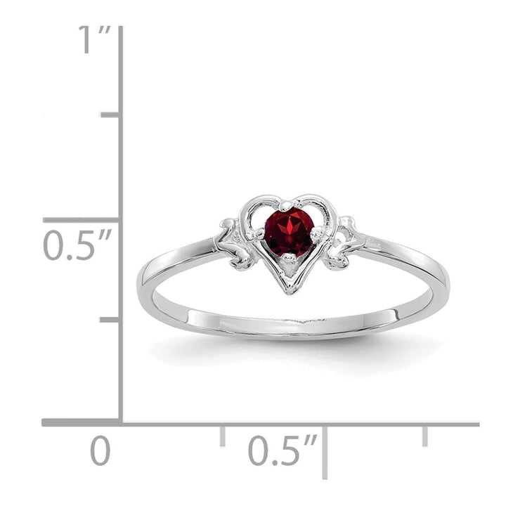 14k White Gold 3 mm Round Garnet Birthstone Heart Ring