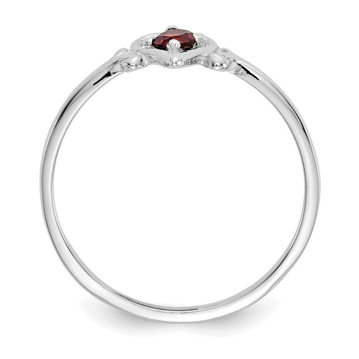 14k White Gold 3 mm Round Garnet Birthstone Heart Ring