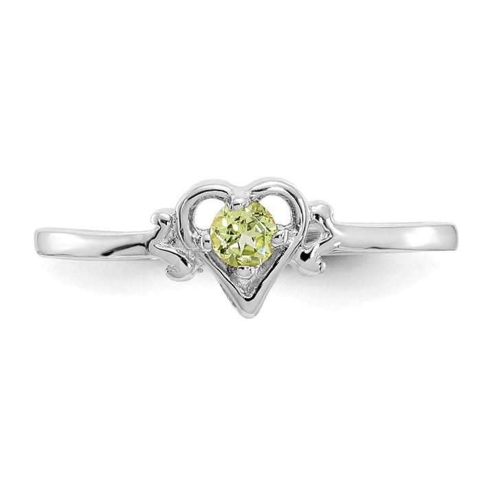14k White Gold 3 mm Round Peridot Birthstone Heart Ring
