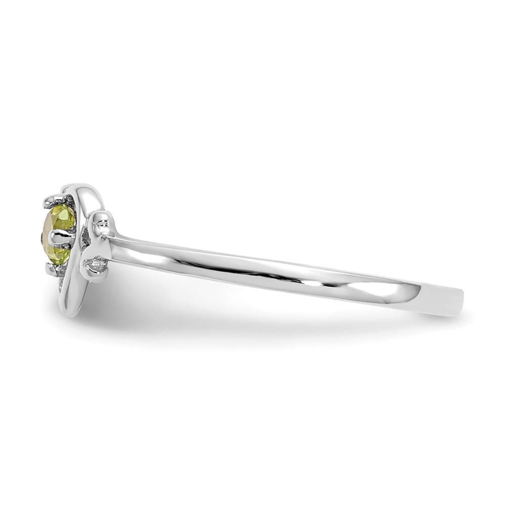 14k White Gold 3 mm Round Peridot Birthstone Heart Ring