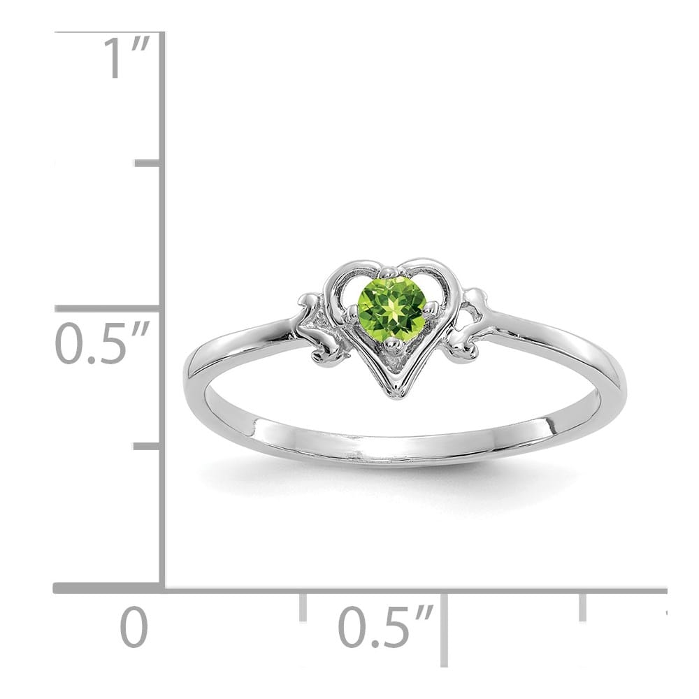 14k White Gold 3 mm Round Peridot Birthstone Heart Ring