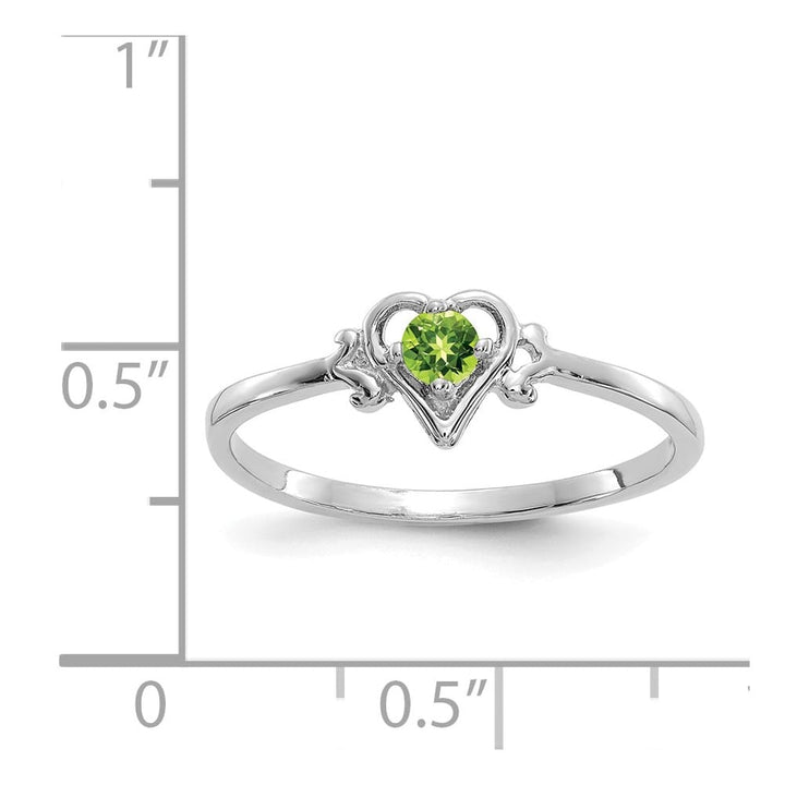 14k White Gold 3 mm Round Peridot Birthstone Heart Ring