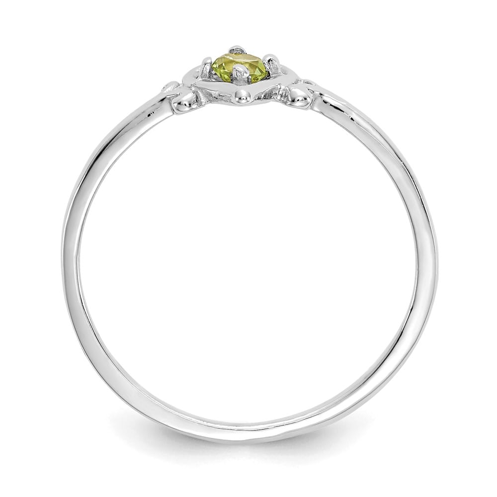 14k White Gold 3 mm Round Peridot Birthstone Heart Ring