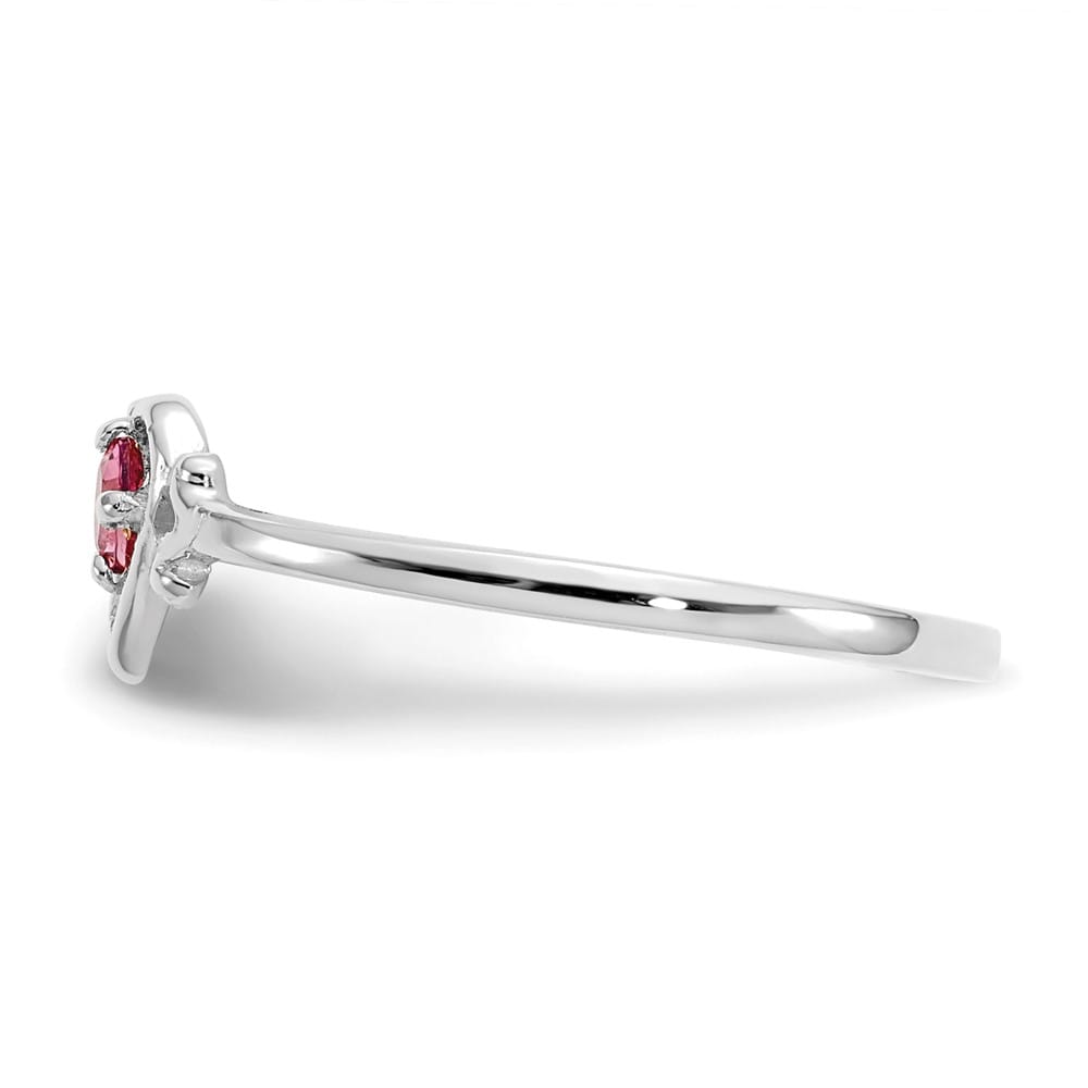 14k White Gold 3 mm Round Pink Tourmaline Birthstone Heart Ring