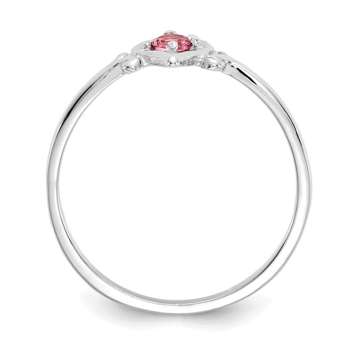 14k White Gold 3 mm Round Pink Tourmaline Birthstone Heart Ring