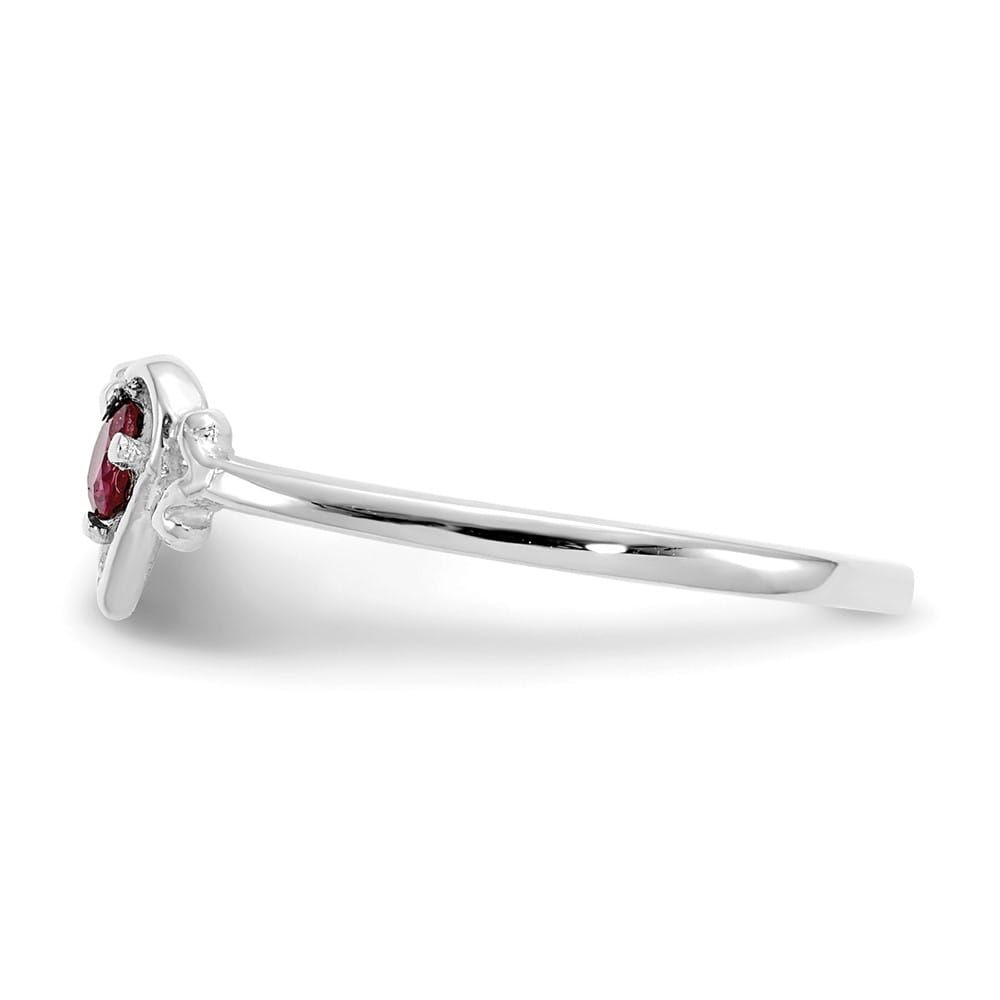 14k White Gold 3 mm Round Ruby Birthstone Heart Ring