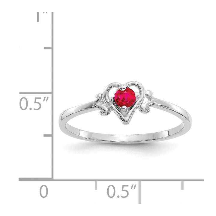 14k White Gold 3 mm Round Ruby Birthstone Heart Ring