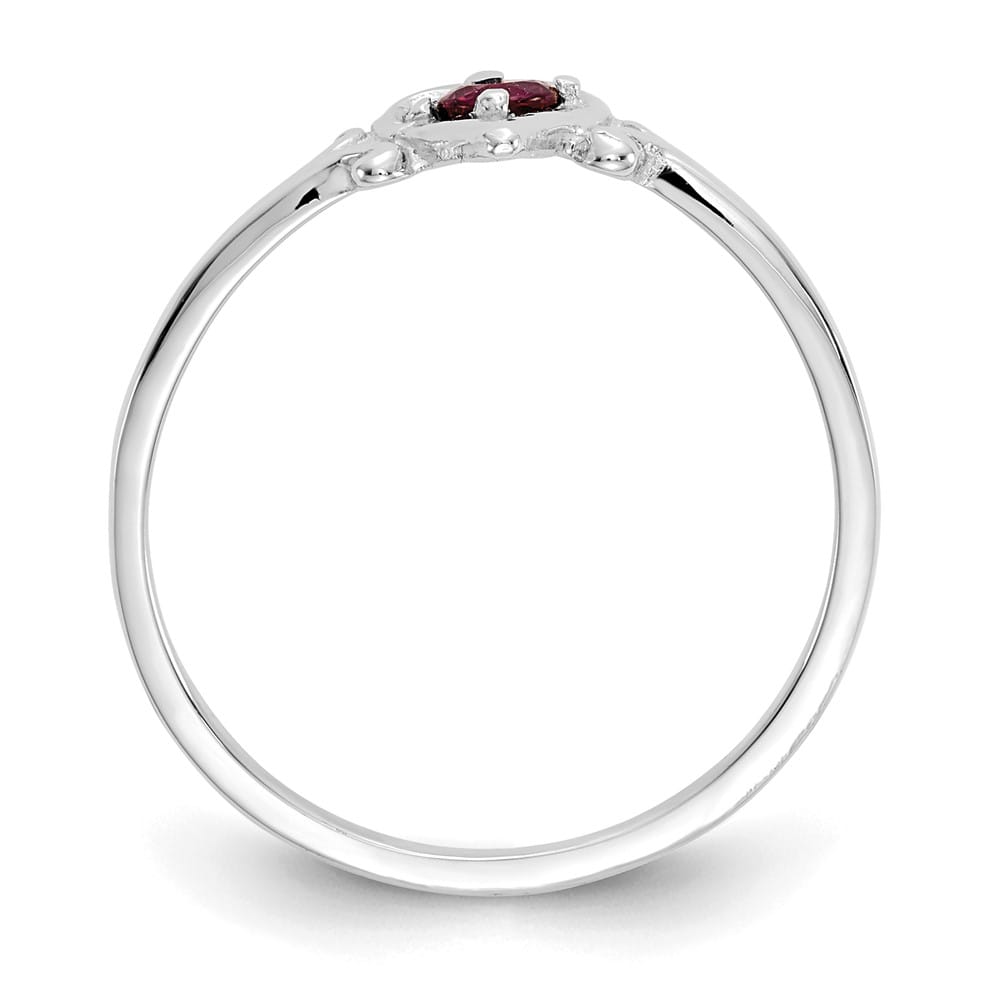 14k White Gold 3 mm Round Ruby Birthstone Heart Ring