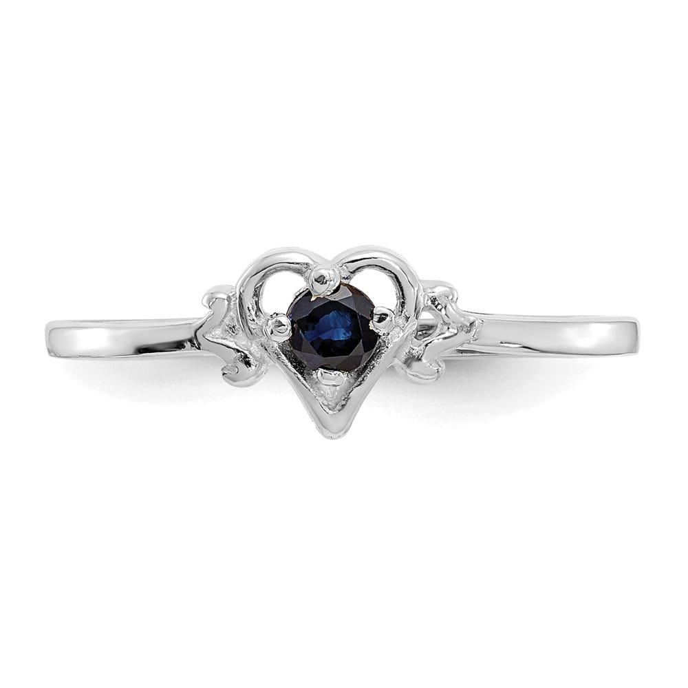 14k White Gold 3 mm Round Sapphire Birthstone Heart Ring