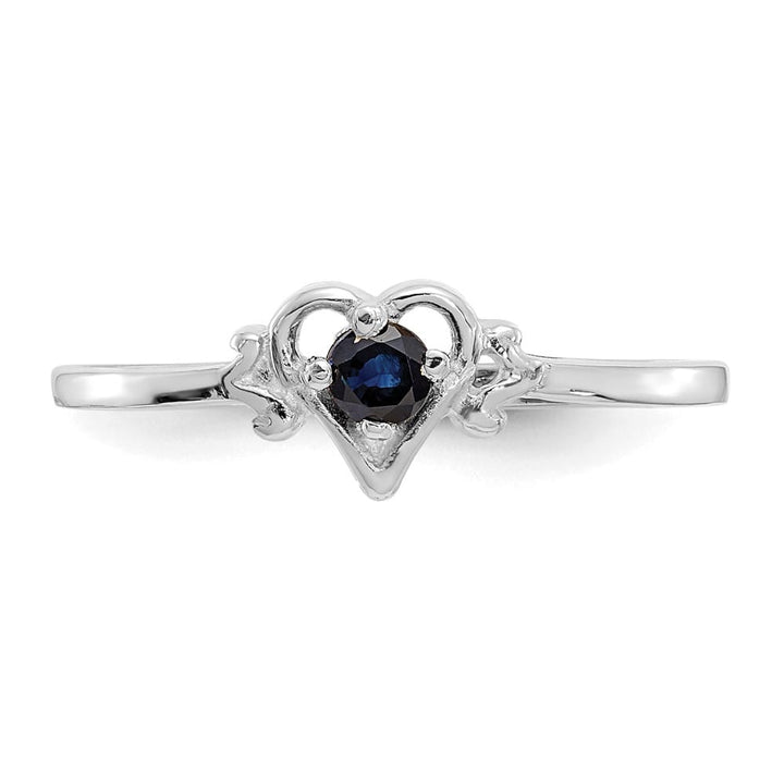 14k White Gold 3 mm Round Sapphire Birthstone Heart Ring