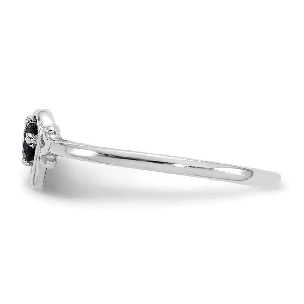 14k White Gold 3 mm Round Sapphire Birthstone Heart Ring