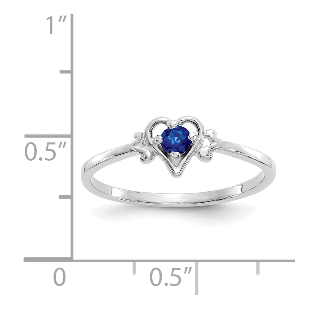 14k White Gold 3 mm Round Sapphire Birthstone Heart Ring