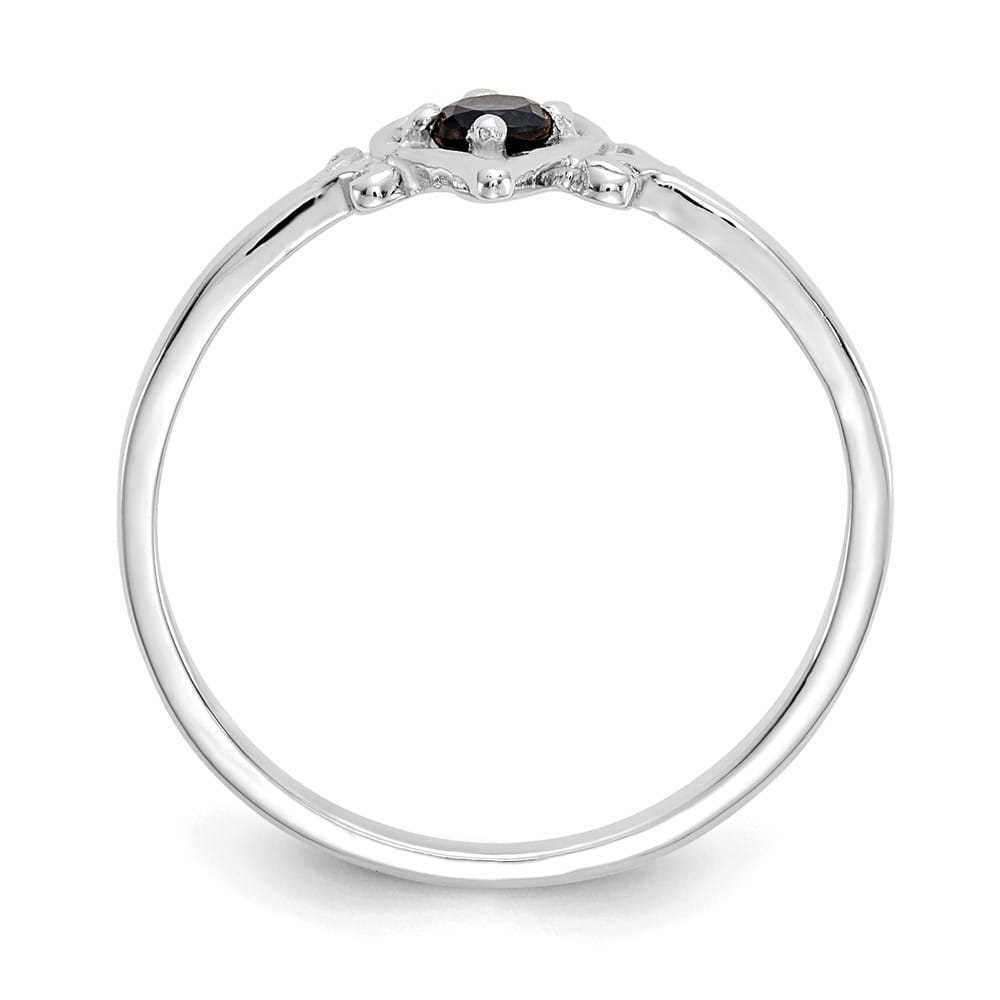 14k White Gold 3 mm Round Sapphire Birthstone Heart Ring