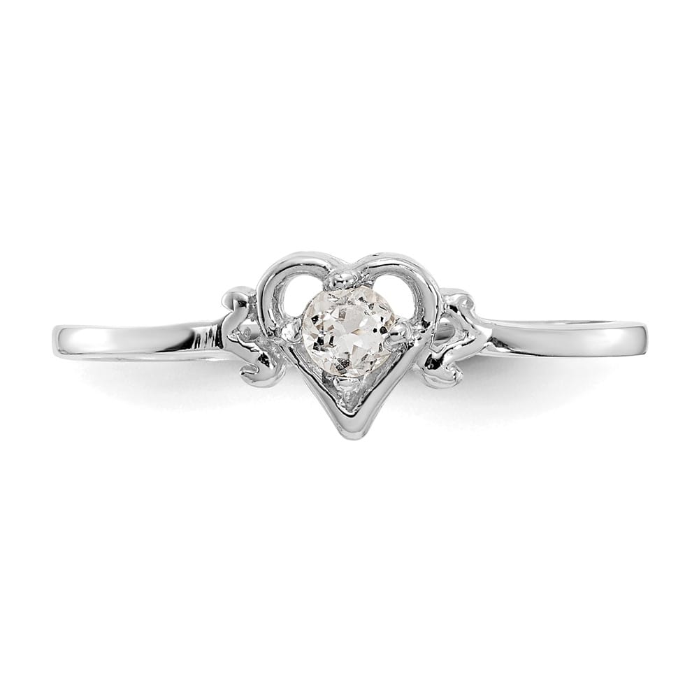 14k White Gold 3 mm Round White Topaz Birthstone Heart Ring
