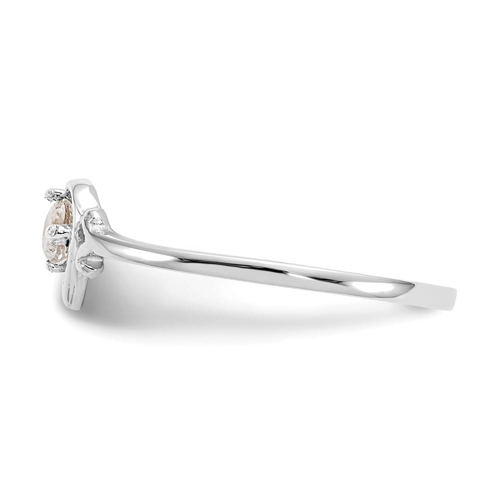 14k White Gold 3 mm Round White Topaz Birthstone Heart Ring