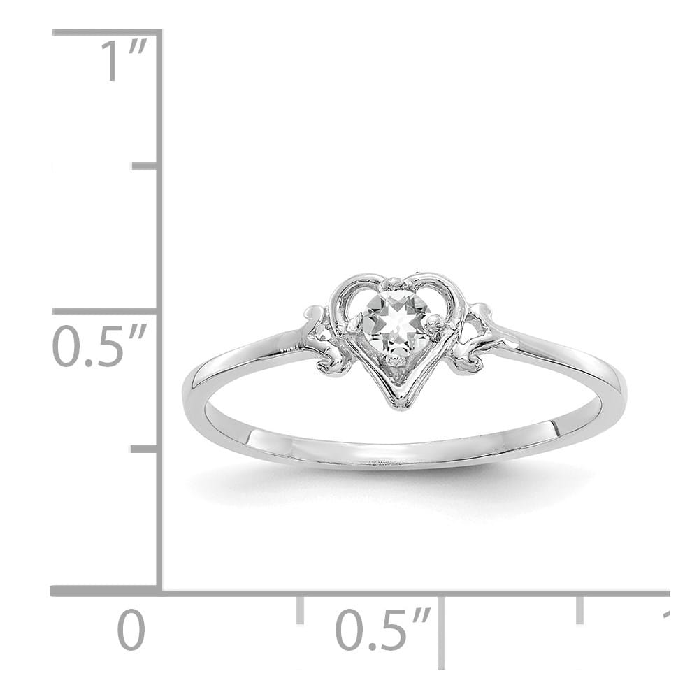 14k White Gold 3 mm Round White Topaz Birthstone Heart Ring