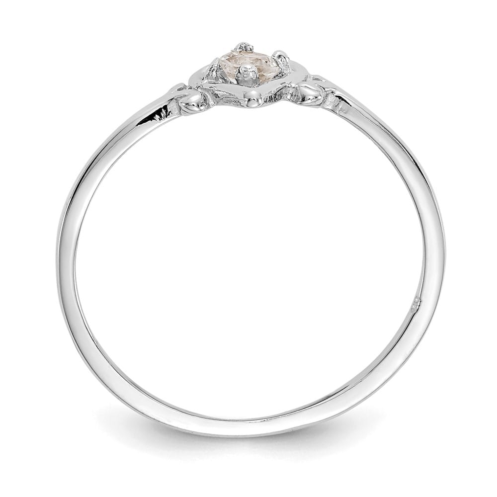 14k White Gold 3 mm Round White Topaz Birthstone Heart Ring