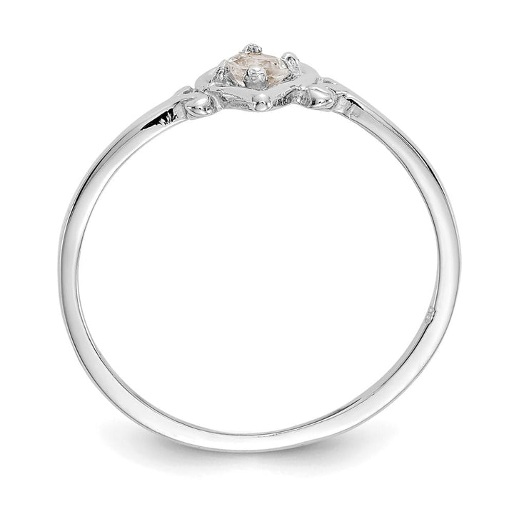 14k White Gold 3 mm Round White Topaz Birthstone Heart Ring