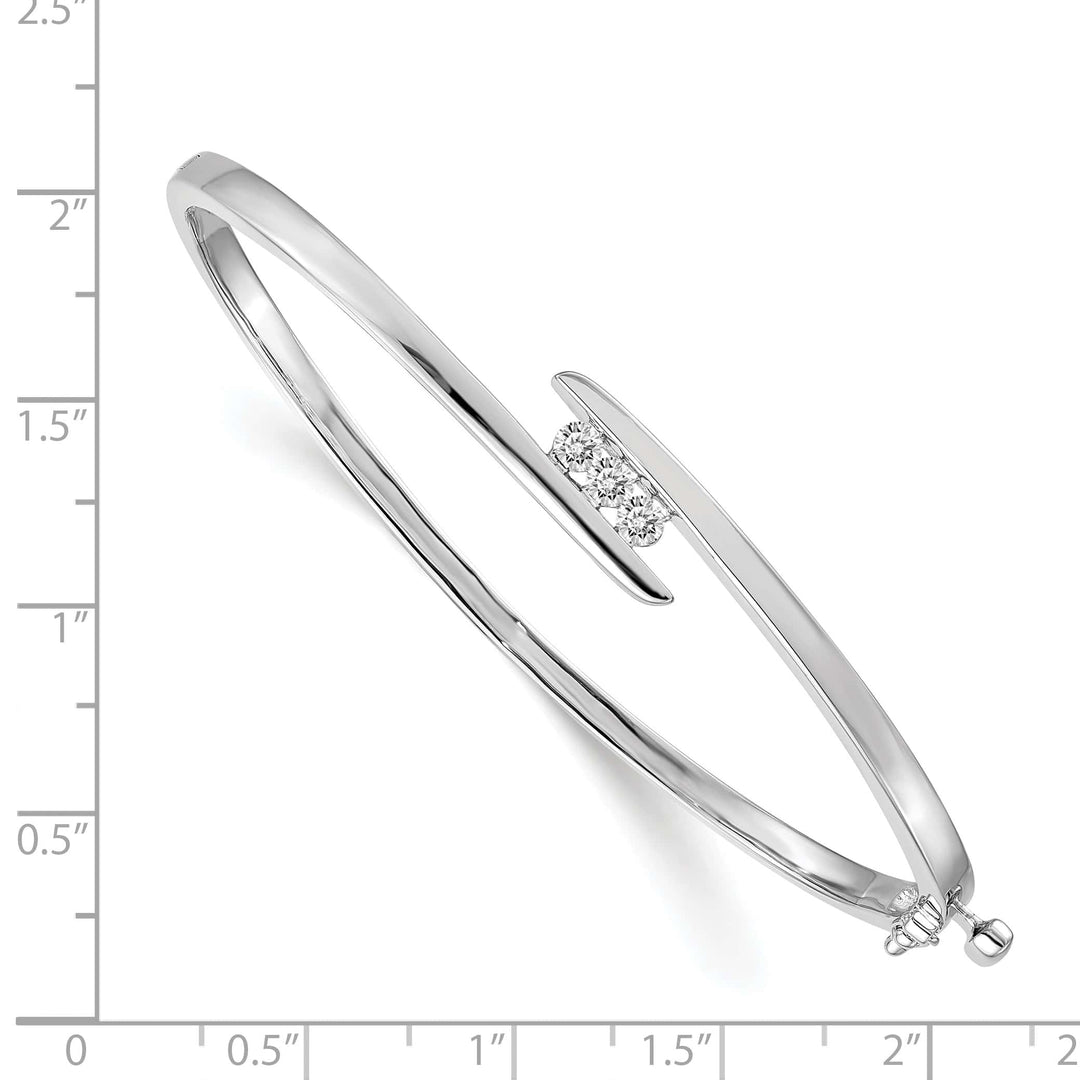 14K White Gold 3-Stone 1/3 carat I1 Diamond Hinged Oval Bracelet