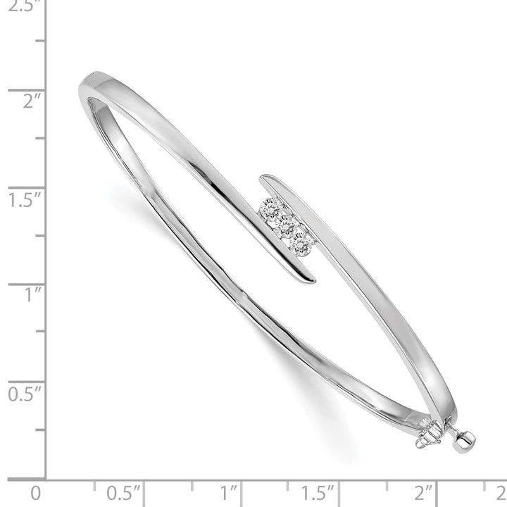 14K White Gold 3-Stone 1/3 carat I1 Diamond Hinged Oval Bracelet
