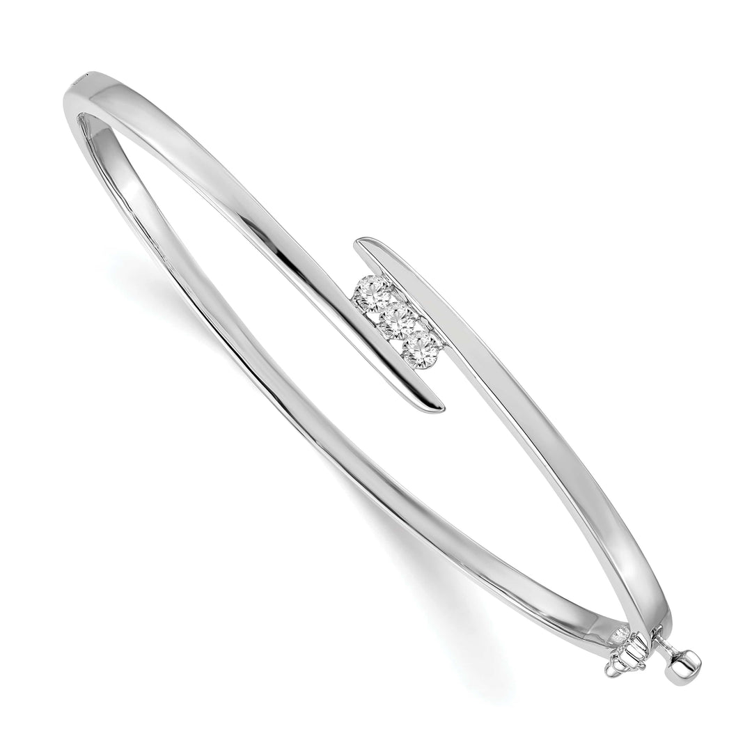 14K White Gold 3-Stone 1/3 carat SI2/SI3 Diamond Hinged Oval Bracelet
