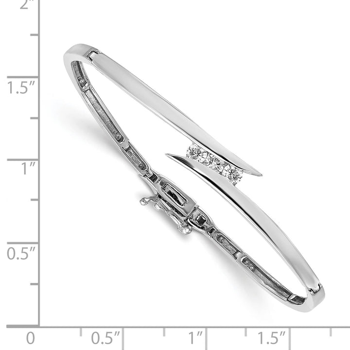 14K White Gold 3-Stone 1/4 carat I1 Diamond Hinged Bangle Bracelet