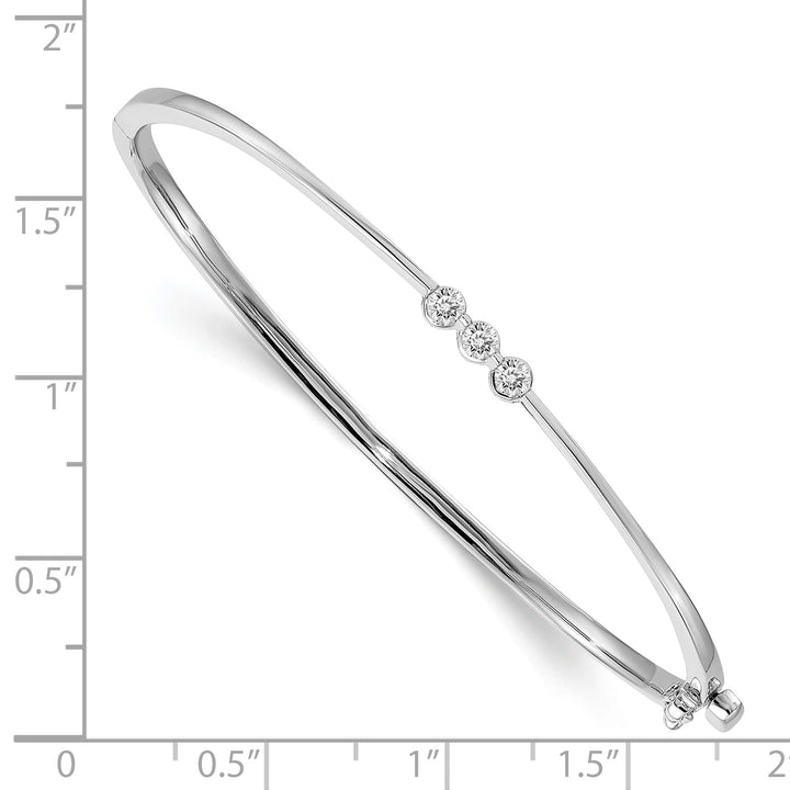 14K White Gold 3-Stone 1/5 carat I1 Diamond Hinged Oval Bracelet