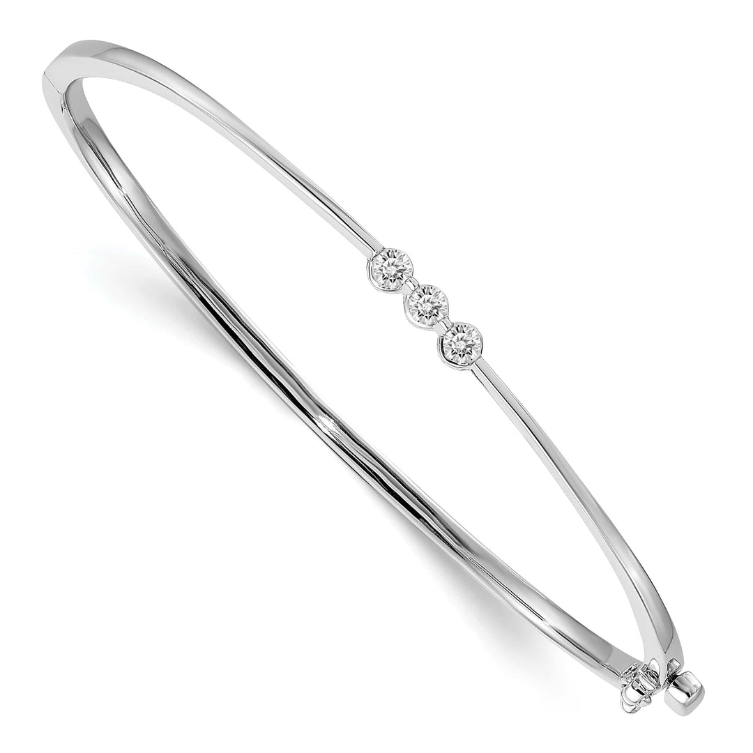 14K White Gold 3-Stone 1/5 carat SI2/SI3 Diamond Hinged Oval Bracelet