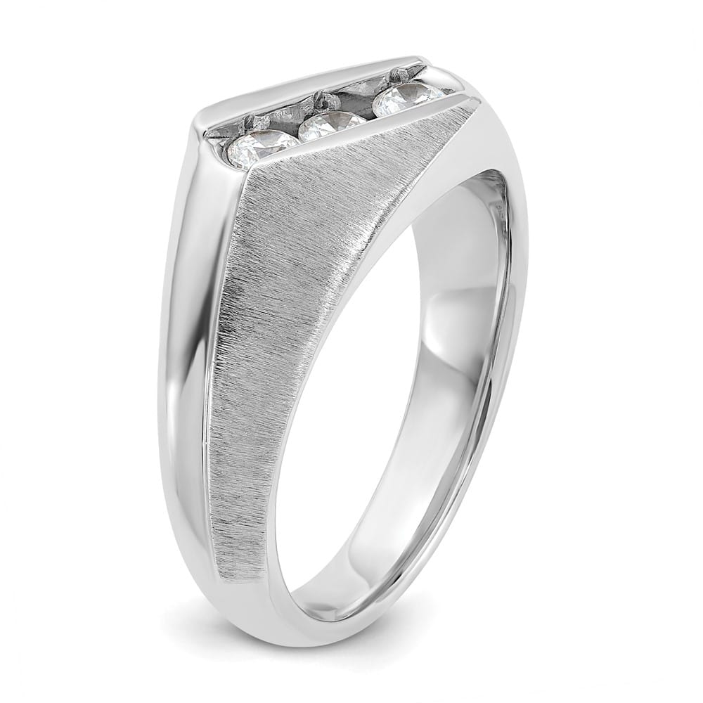 14k White Gold 3-Stone I1 Quality Diamond Men's Ring