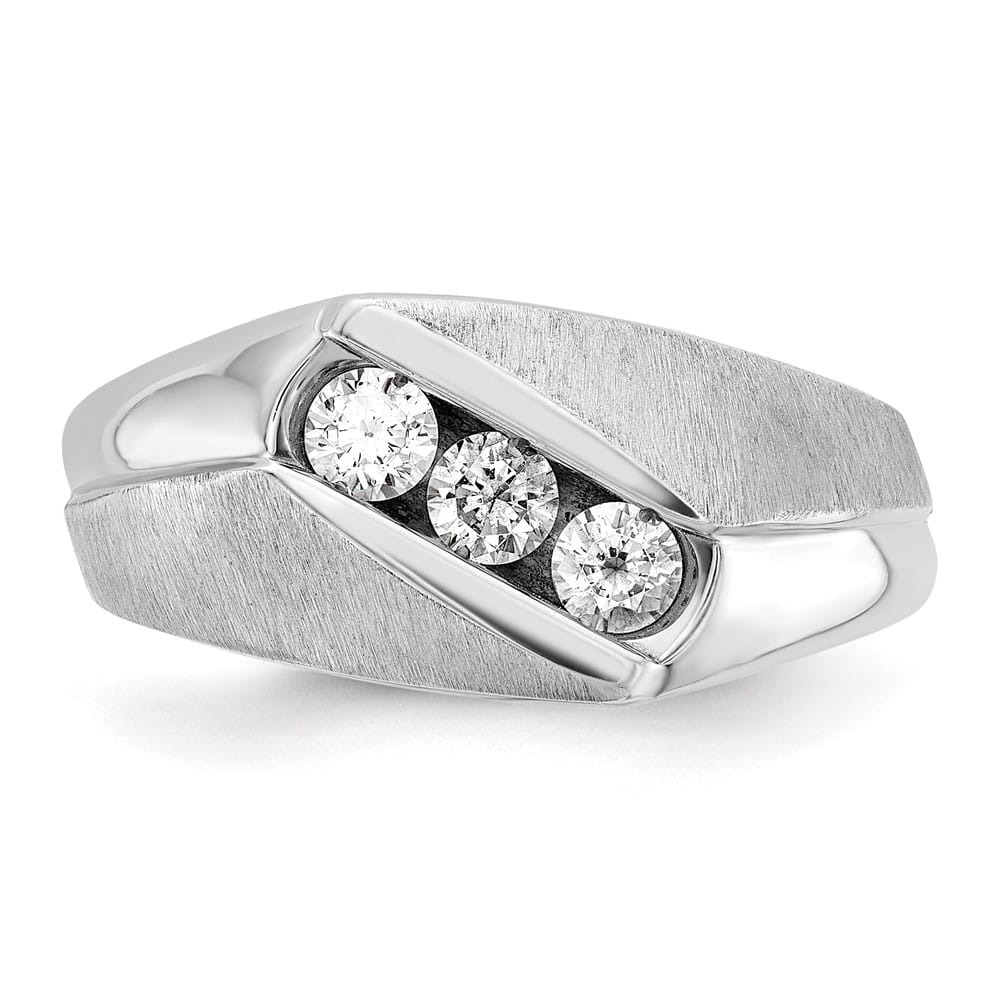 14k White Gold 3-Stone I1 Quality Diamond Men's Ring