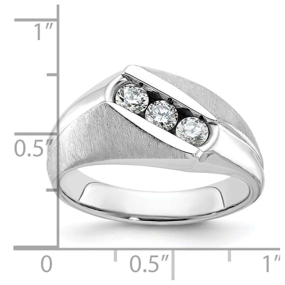 14k White Gold 3-Stone I1 Quality Diamond Men's Ring