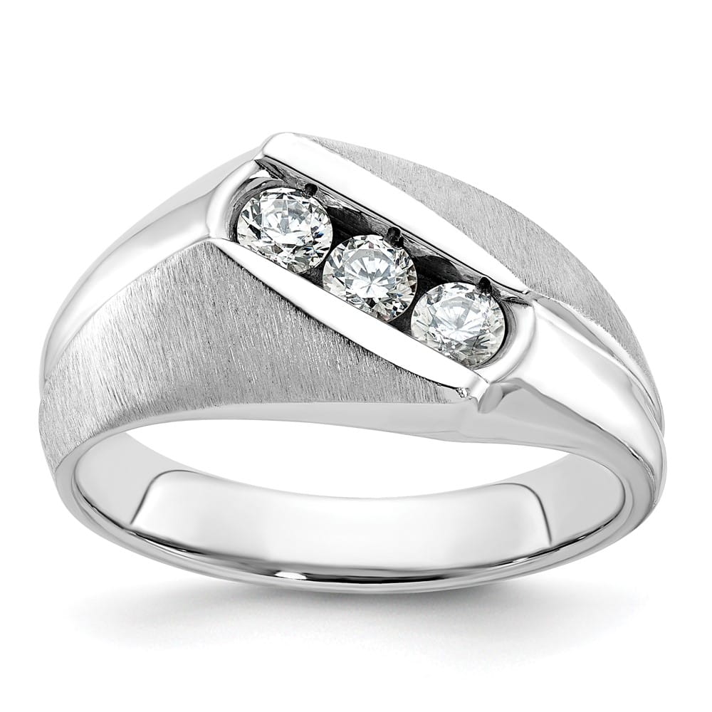 14k White Gold 3-Stone I1 Quality Diamond Men's Ring