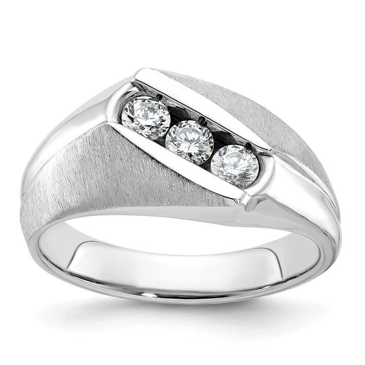 14k White Gold 3-Stone I1 Quality Diamond Men's Ring