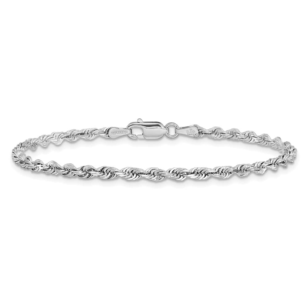 14K White Gold 3mm D.C. Quadruple Rope Lobster Clasp Anklet
