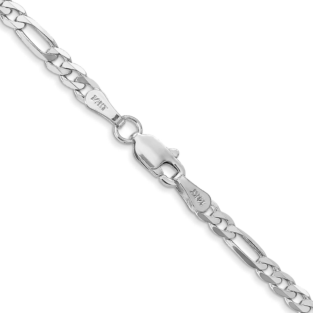 14K White Gold 3mm Flat Figaro Chain 26 Inch