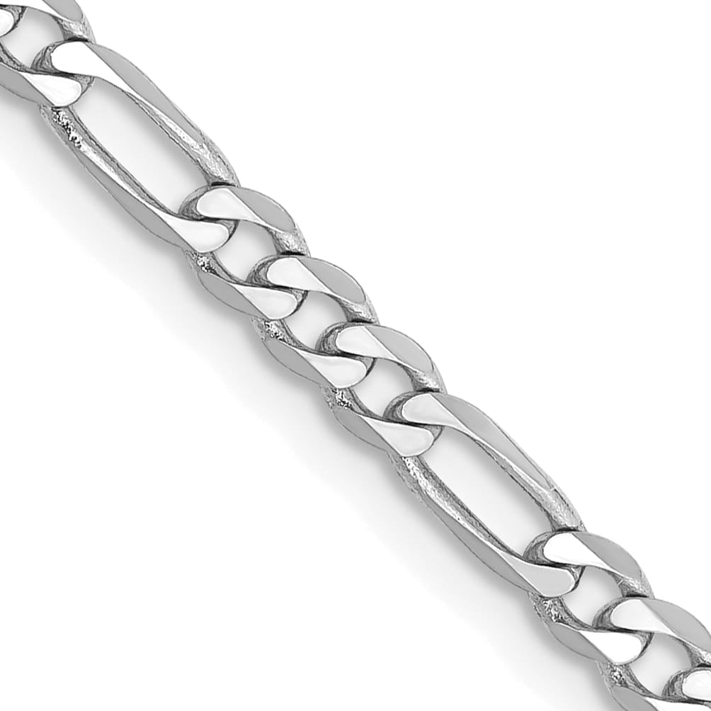 14K White Gold 3mm Flat Figaro Chain 26 Inch