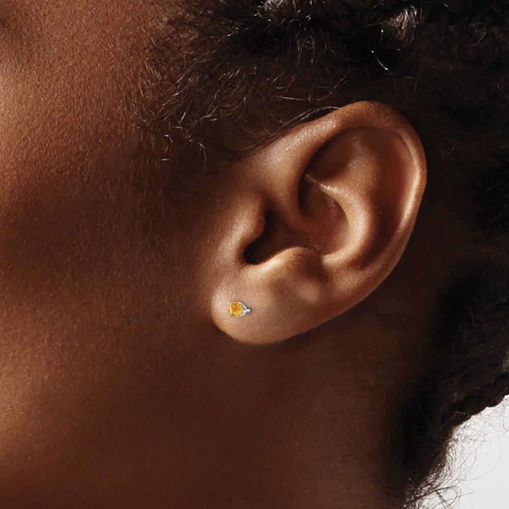 14K White Gold 3mm Round November/Citrine Stud Earrings, view 3 of 4
