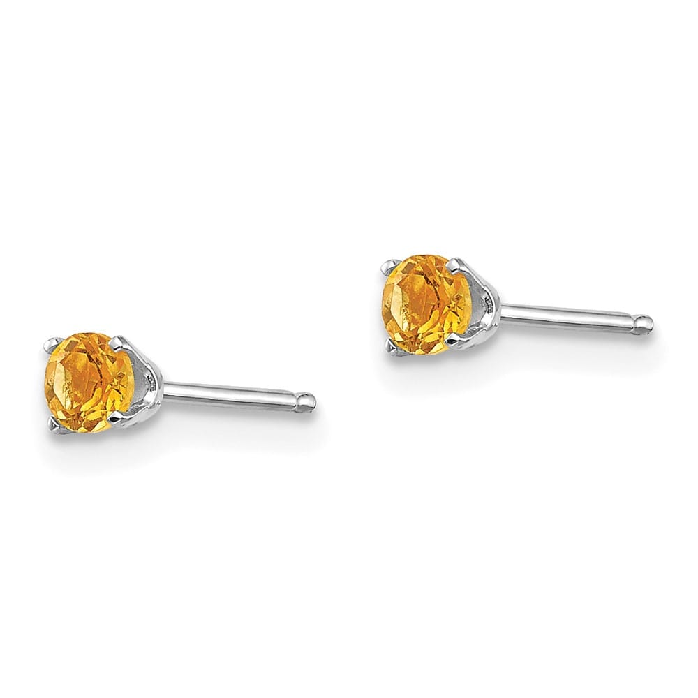 14K White Gold 3mm Round November/Citrine Stud Earrings, view 2 of 4