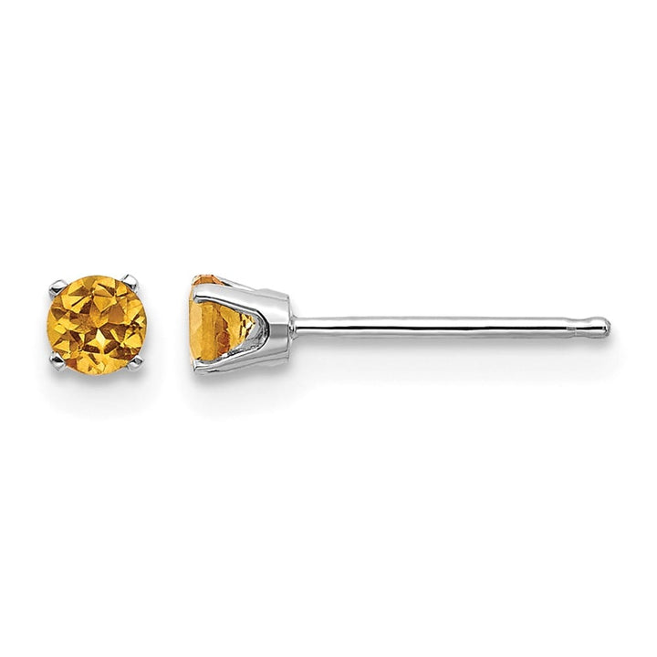 14K White Gold 3mm Round November/Citrine Stud Earrings, view 1 of 4