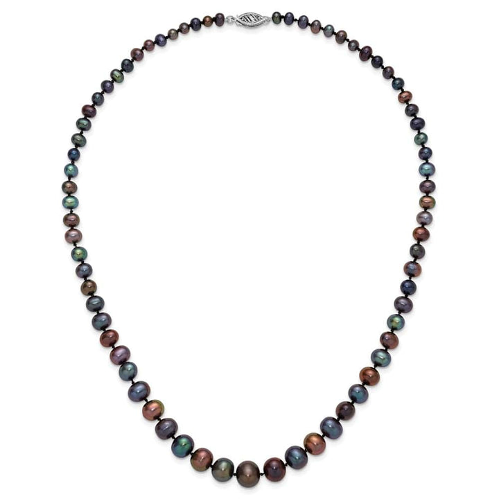 14K White Gold 4-10mm Black Near Round Cultured Pearl 18 inch Necklace