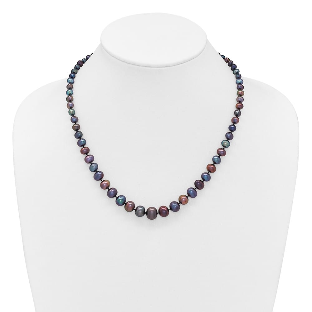 14K White Gold 4-10mm Black Near Round Cultured Pearl 18 inch Necklace