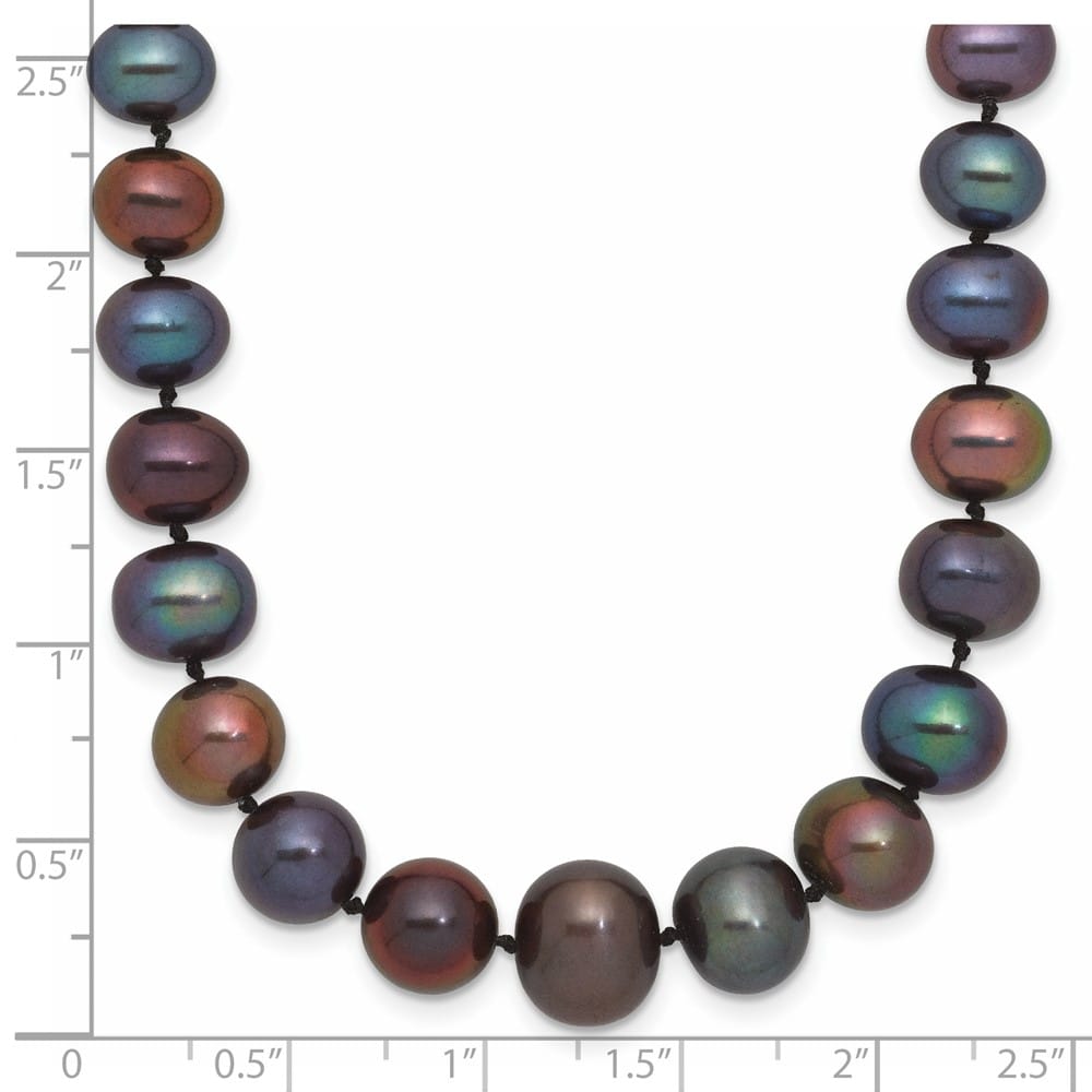 14K White Gold 4-10mm Black Near Round Cultured Pearl 18 inch Necklace