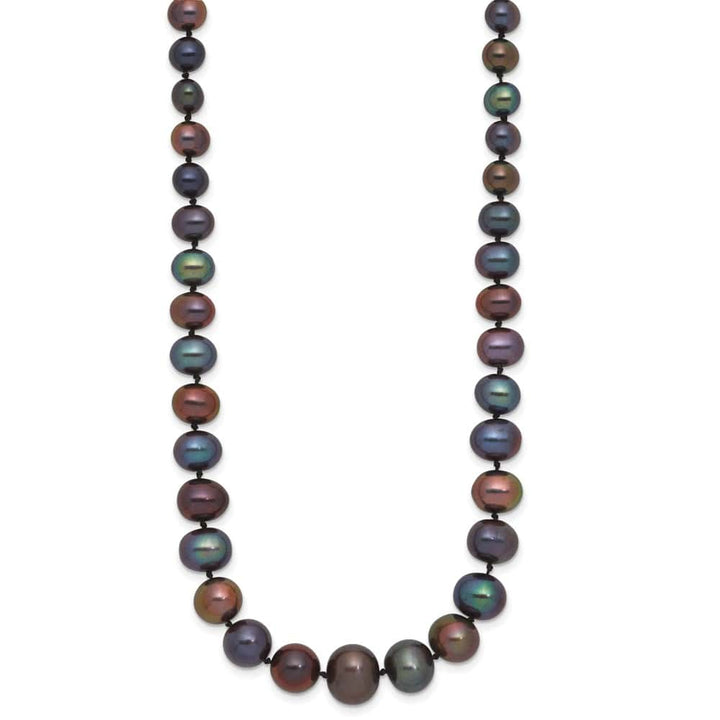 14K White Gold 4-10mm Black Near Round Cultured Pearl 18 inch Necklace