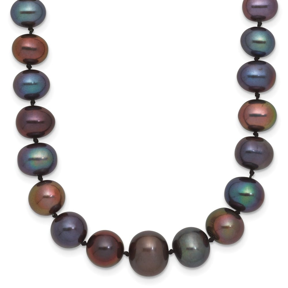 14K White Gold 4-10mm Black Near Round Cultured Pearl 18 inch Necklace