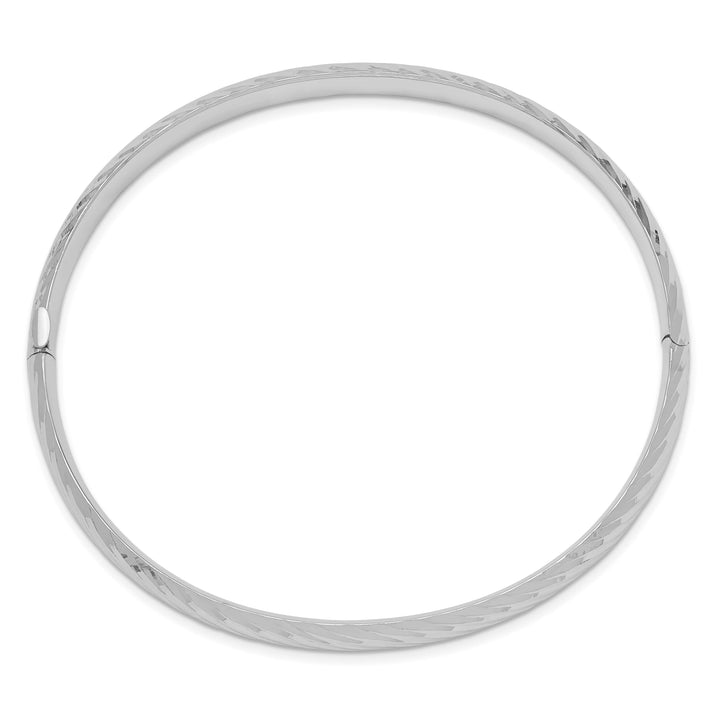 14k White Gold 4/16 Textured 6.00mm Hinged Oval Bangle Bracelet