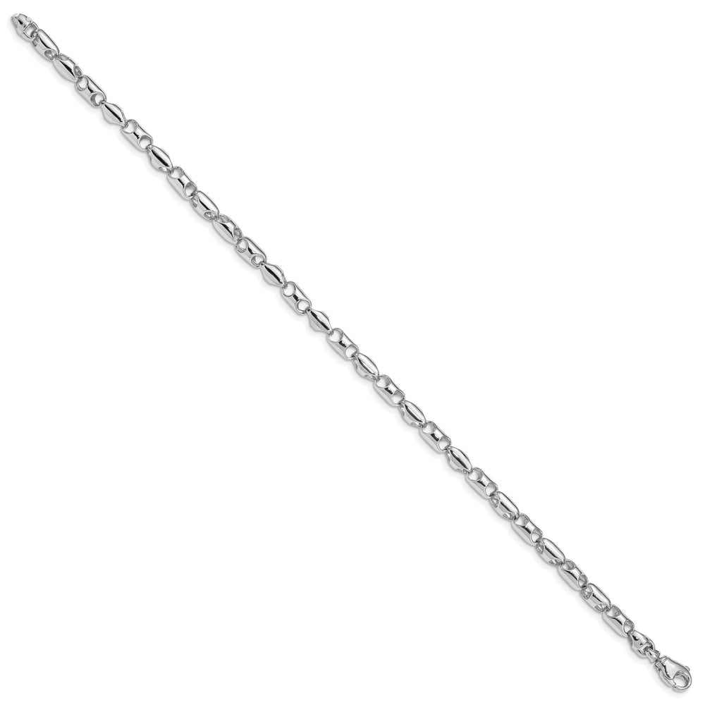 14K White Gold 4.1mm Fancy Barrel Link Bracelet 8 Inch