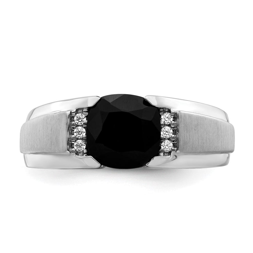 14k White Gold 4.3 mm IB Goodman 8 mm Cushion Onyx Diamond Men's Ring Stock Size 10 Ring Are Refundable